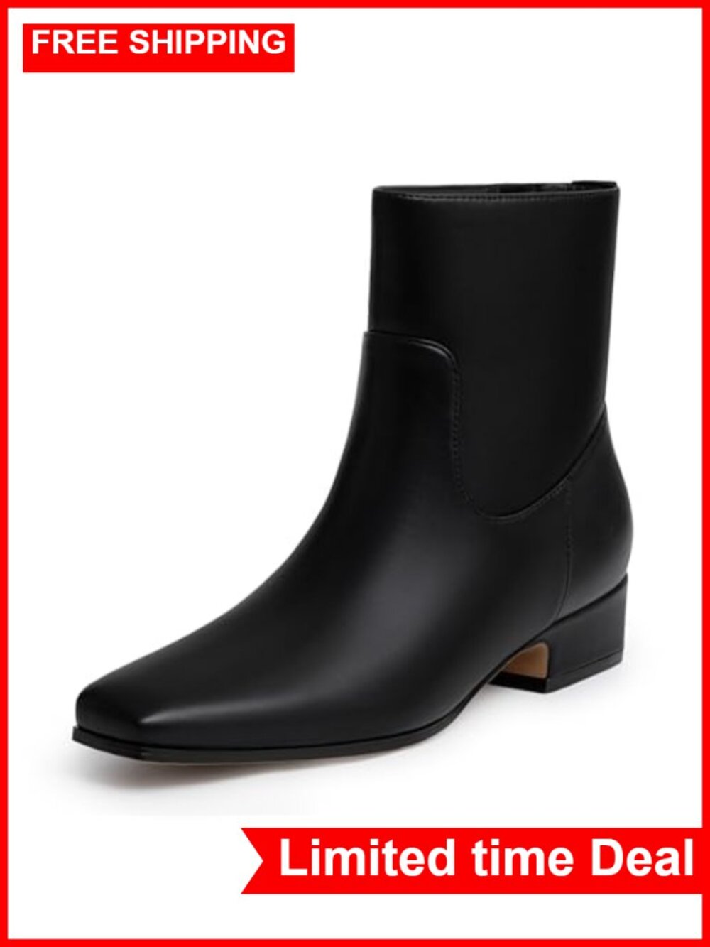 Square Toe Chunky Low Heel Ankle Boots Faux Leather